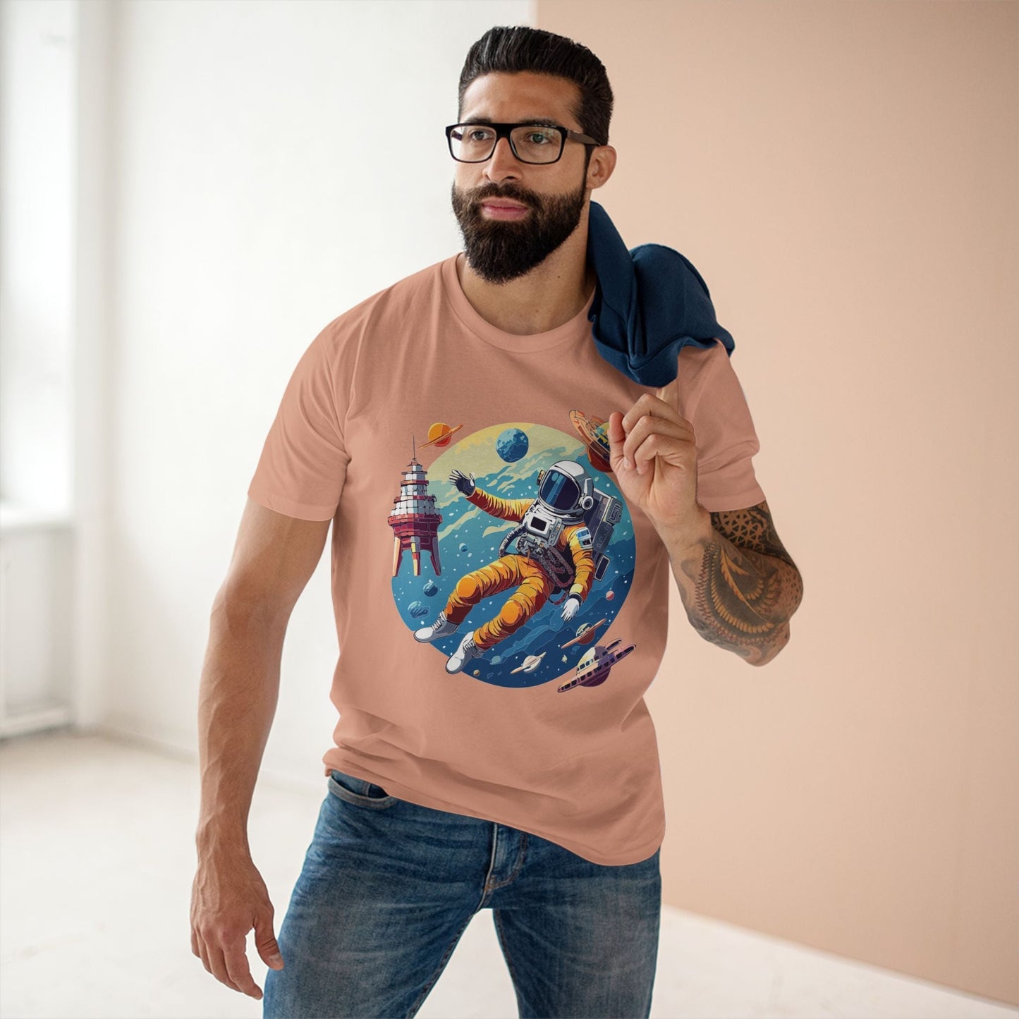 Cosmos Shirt Astronaut Art Unisex Premium Cotton Tee Retro2Nova Original Design Artwork