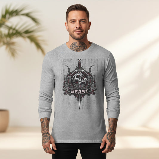 Creepy6 Skull Graphic Unisex Cotton Long Sleeve Bella+Canvas Tee with Art Design 152