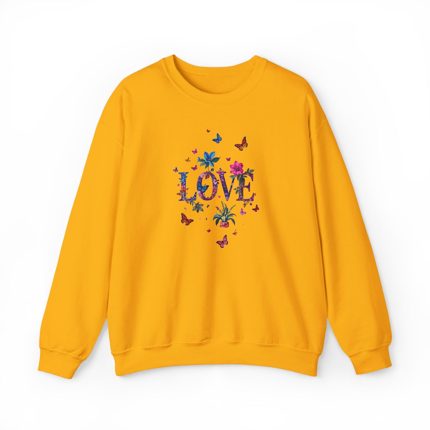 Unisex Floral Love Sweatshirt, Love Floral Sweatshirt, Floral Butterfly Sweatshirt, 50/50 Cotton-Poly Valentine's Day Sweatshirt 03