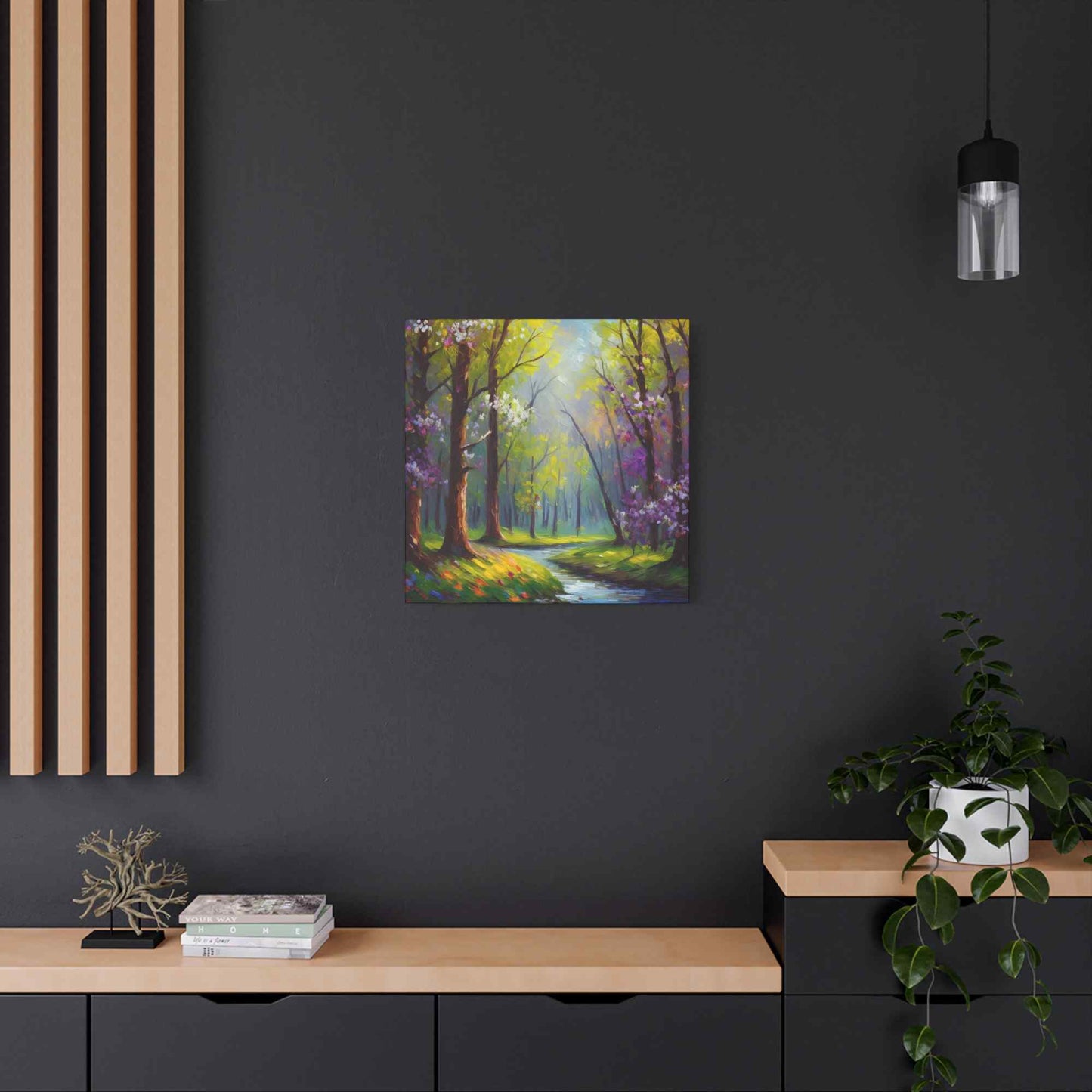 Spring Forest Print Canvas, Oil Paint Print 20x20, 24x24, 30x30, 32x32, 36x36 Art Design Print Pine-Wood Inner Frame MC-97
