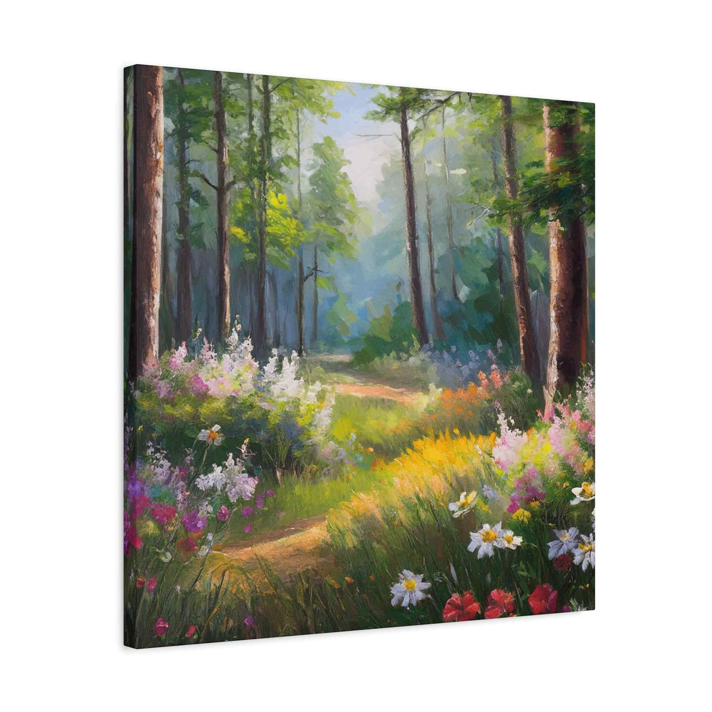 Summer Forest Print Canvas, Oil Paint Print 20x20, 24x24, 30x30, 32x32, 36x36 Art Design Print Pine-Wood Inner Frame MC-91