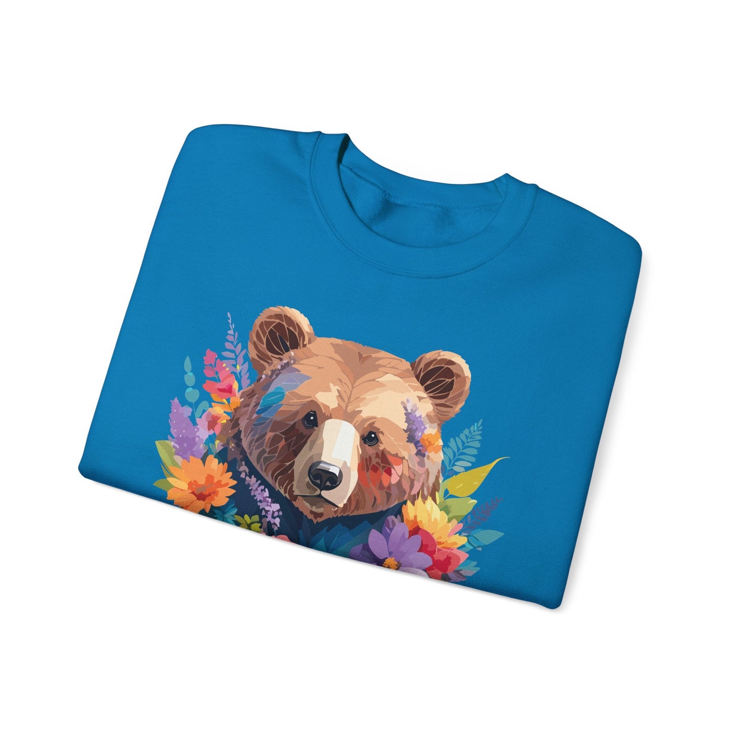 Unisex Floral Bear Sweatshirt Art Design Animals Gildan 18000 Crewneck