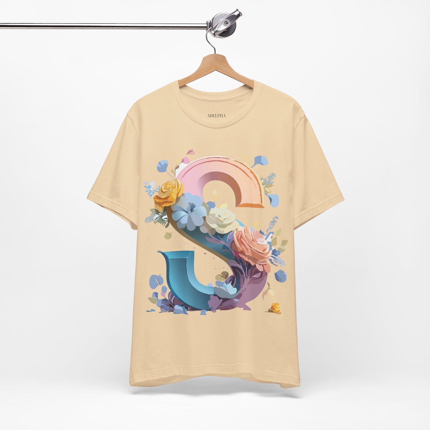 Letter S Graphic Tee Unisex Short Sleeve Shirt Adelpha Vintage Inspired Art Design