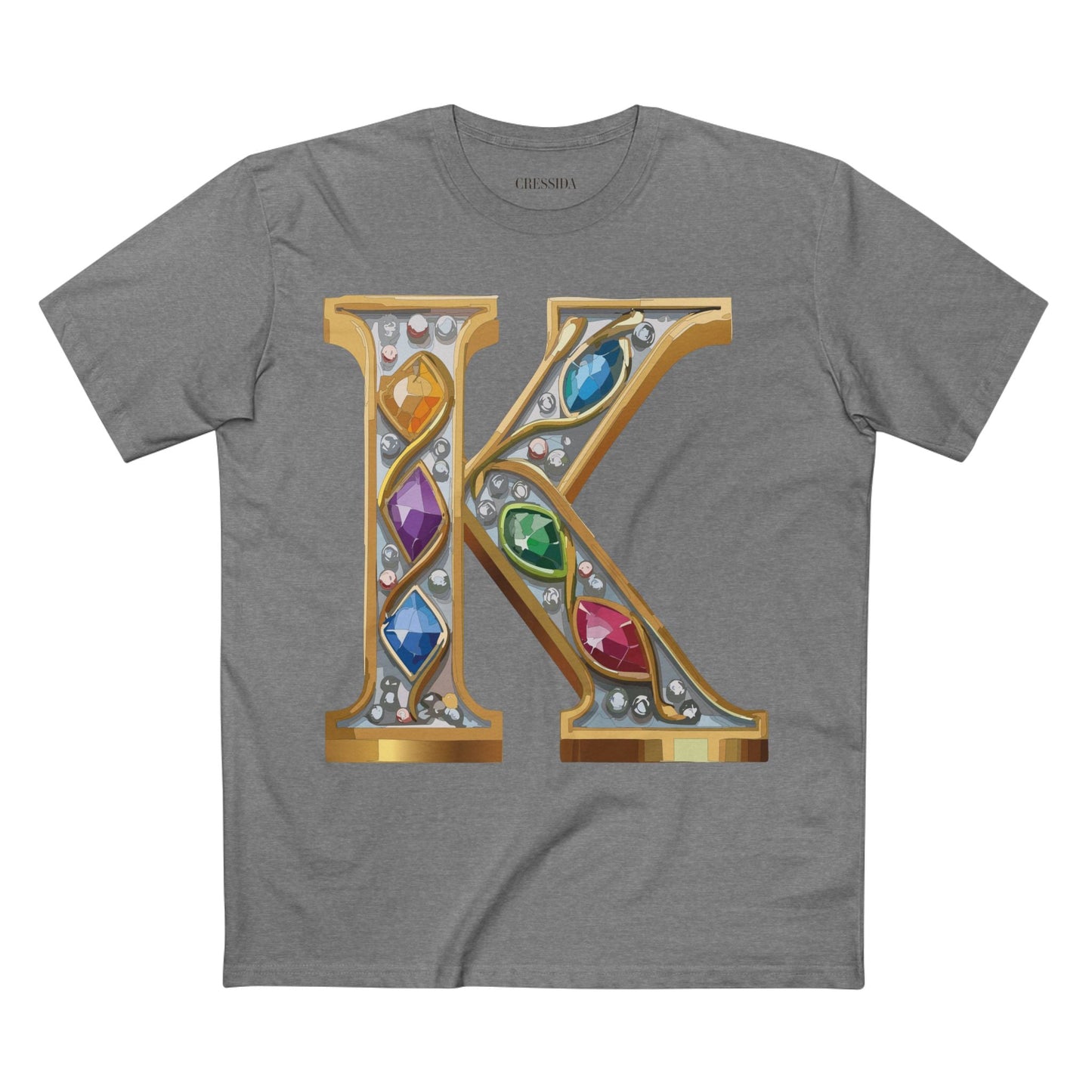 Letter K Graphic Design Tee Unisex 100 Cotton With Antique Gold Letters Artwork T-Shirt