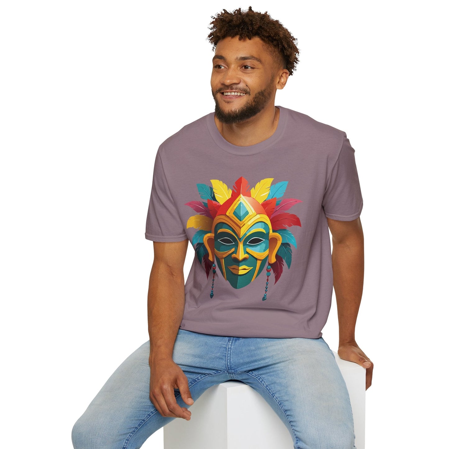 Unisex Mask Tee Shirt Gildan Softstyle 64000 Cotton Masquerade Design For Everyday Wear