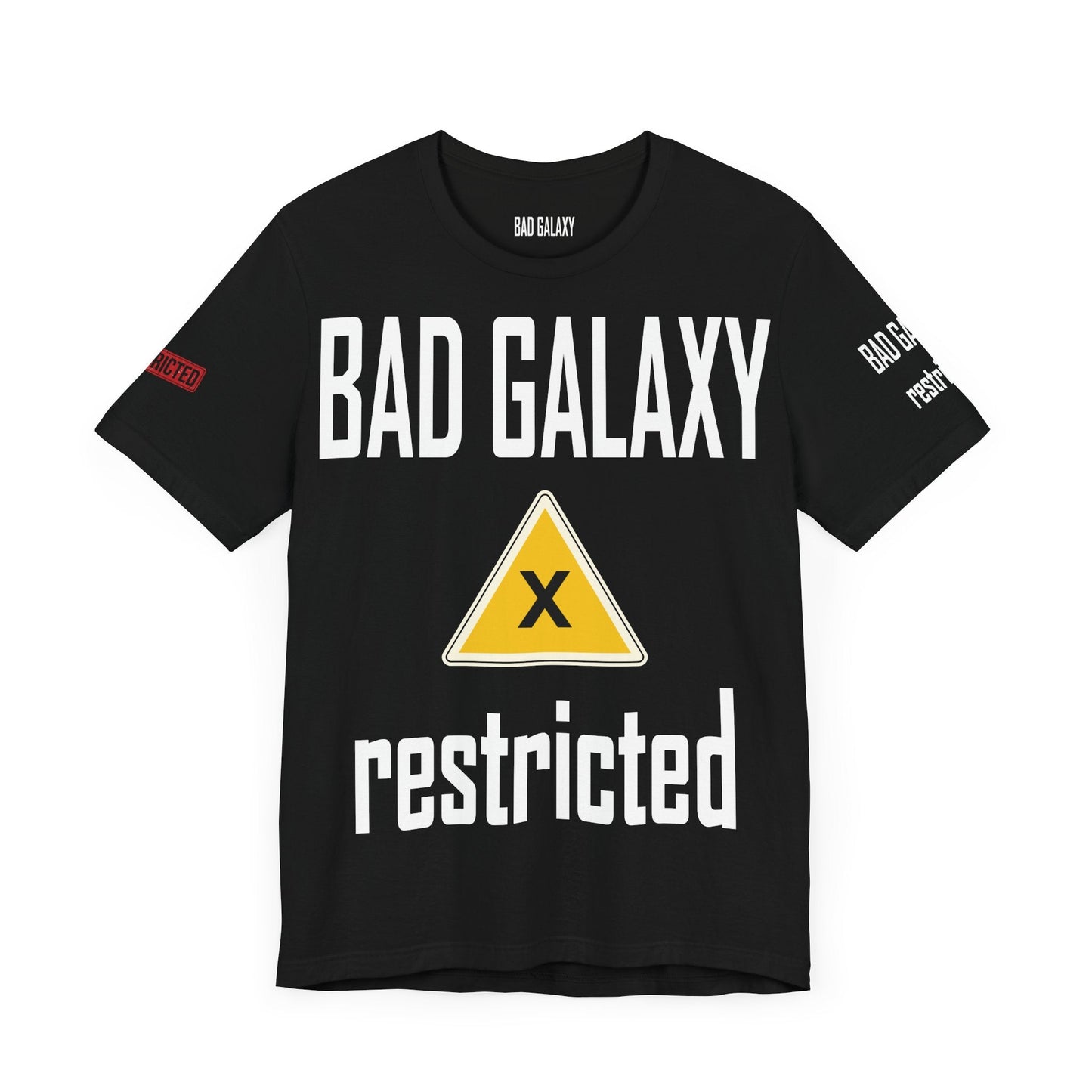 Bad Galaxy Tee Shirt With Red Stamp Made To Order 100 Percent Cotton Eco Friendly Inks USA