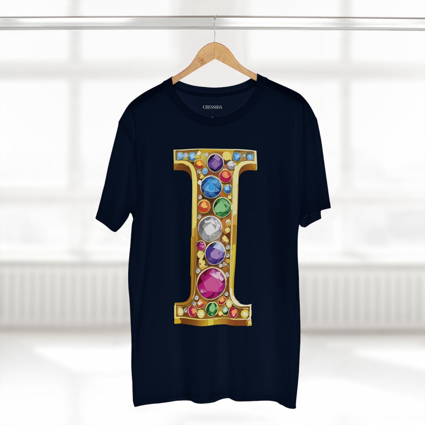 Letter I Graphic Design Tee Unisex 100 Cotton With Antique Gold Letters Artwork T-Shirt