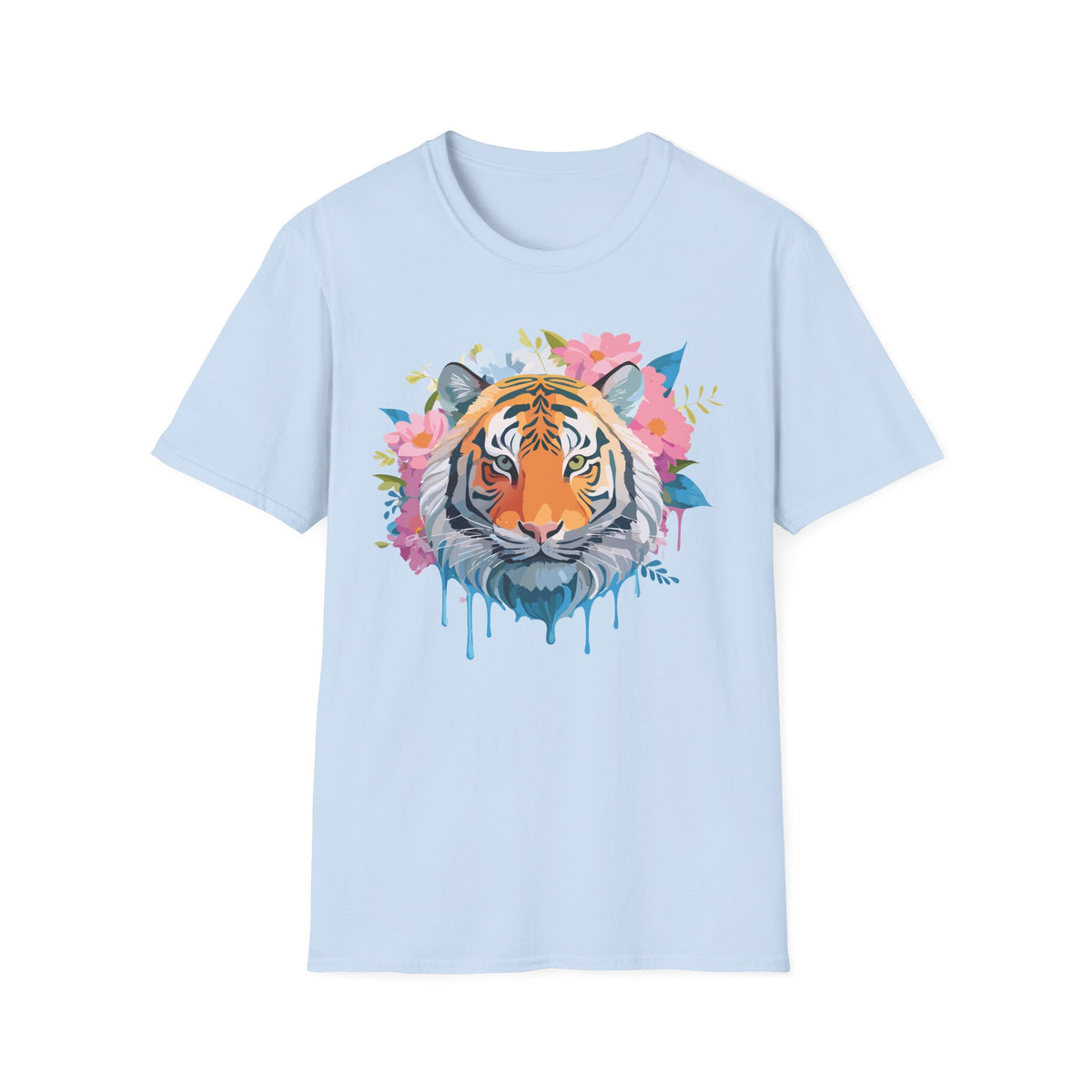 Floral Tiger Face T-Shirt | Watercolor Bloom Design