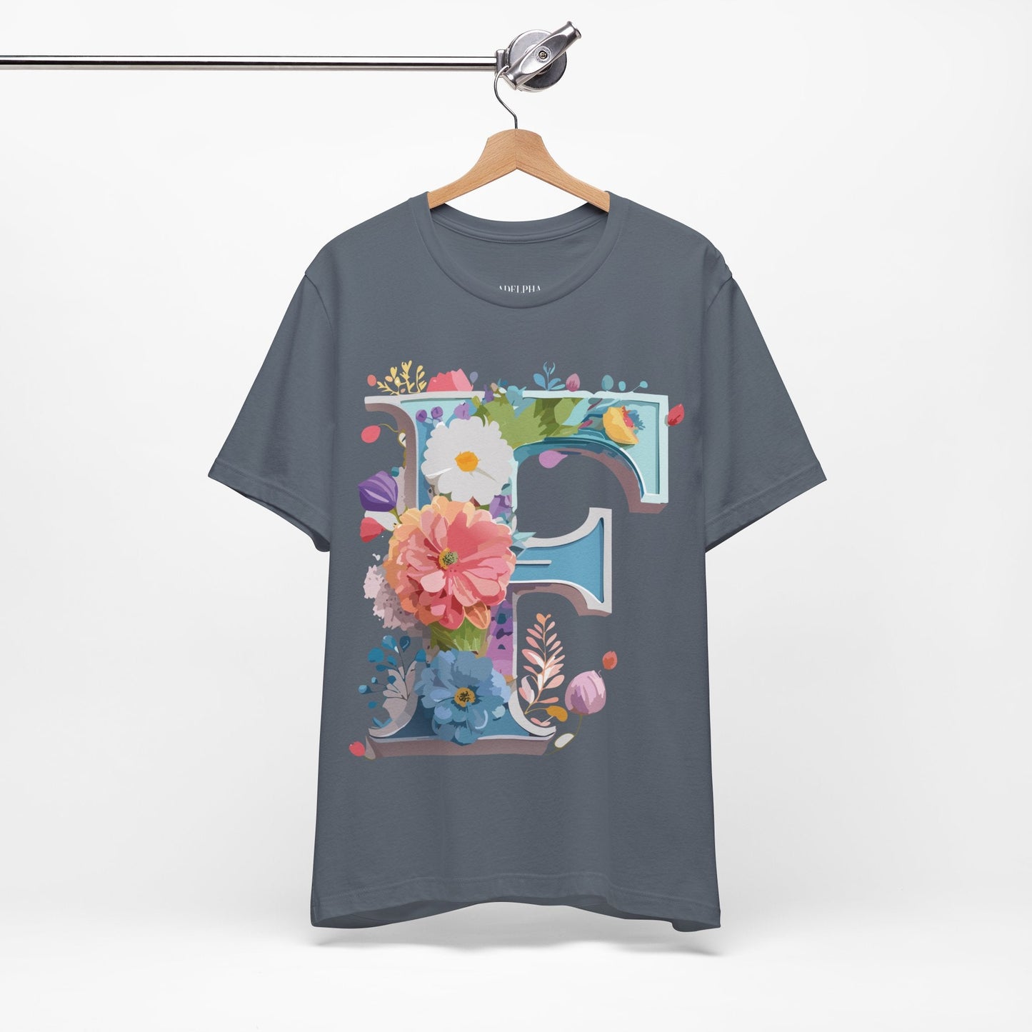 Letter F Shirt Graphic Tee Unisex Adelpha Vintage Inspired Art Design Short Sleeve