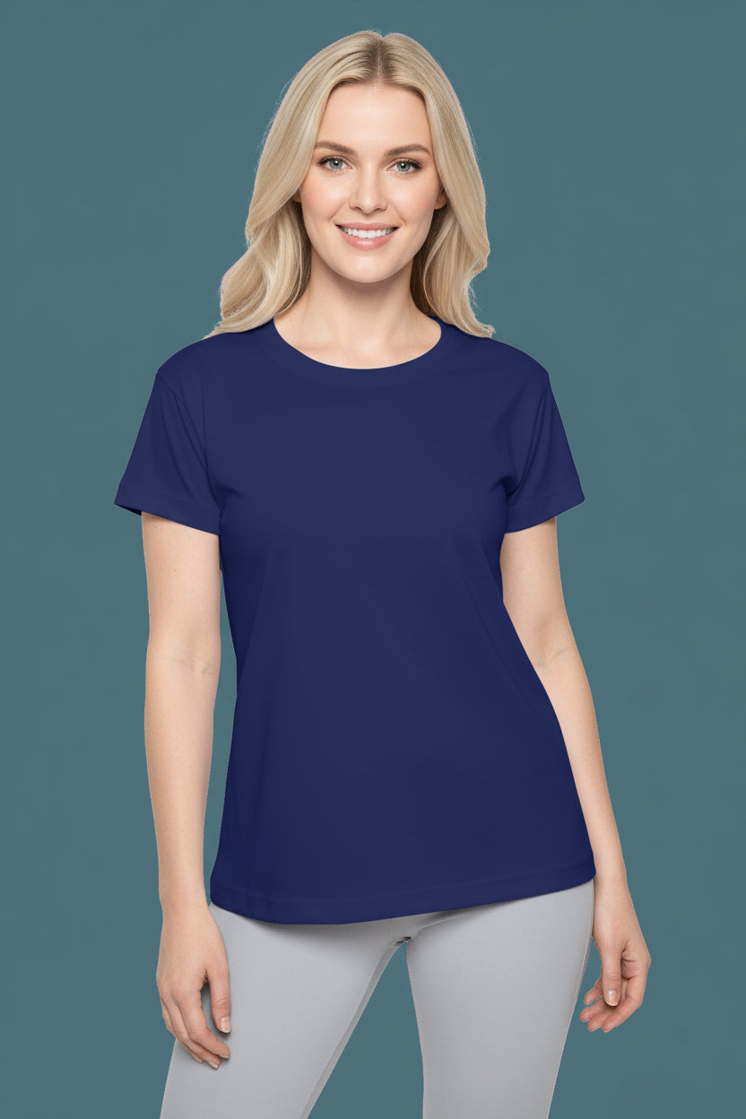 Deep Navy Women's Sports Jersey Short Sleeves 100% Poly Solid Navy Color Print Athletic Tee