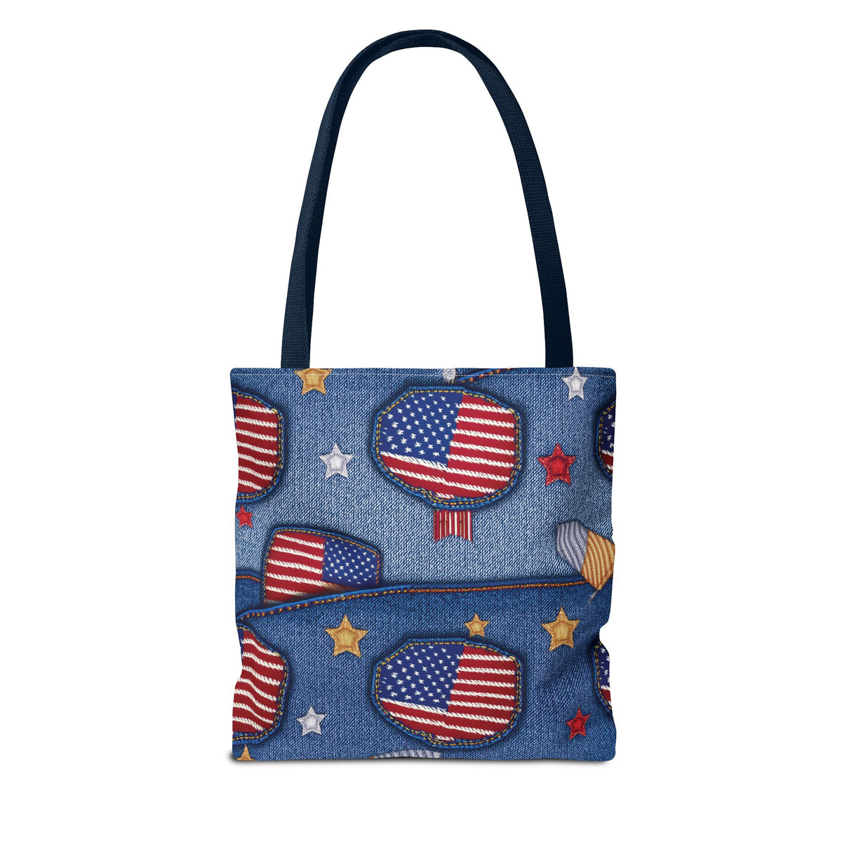 4th of July Graphic Denim Fabric Imitation Print Unisex Canvas Bag Poly Spun 3 Sizes Tote Bag 200-12