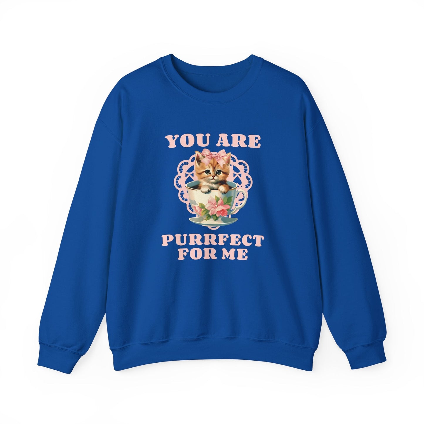 Cat Sweatshirt With Heart Print Valentines Day Unisex 50 50 Cotton Poly Crewneck