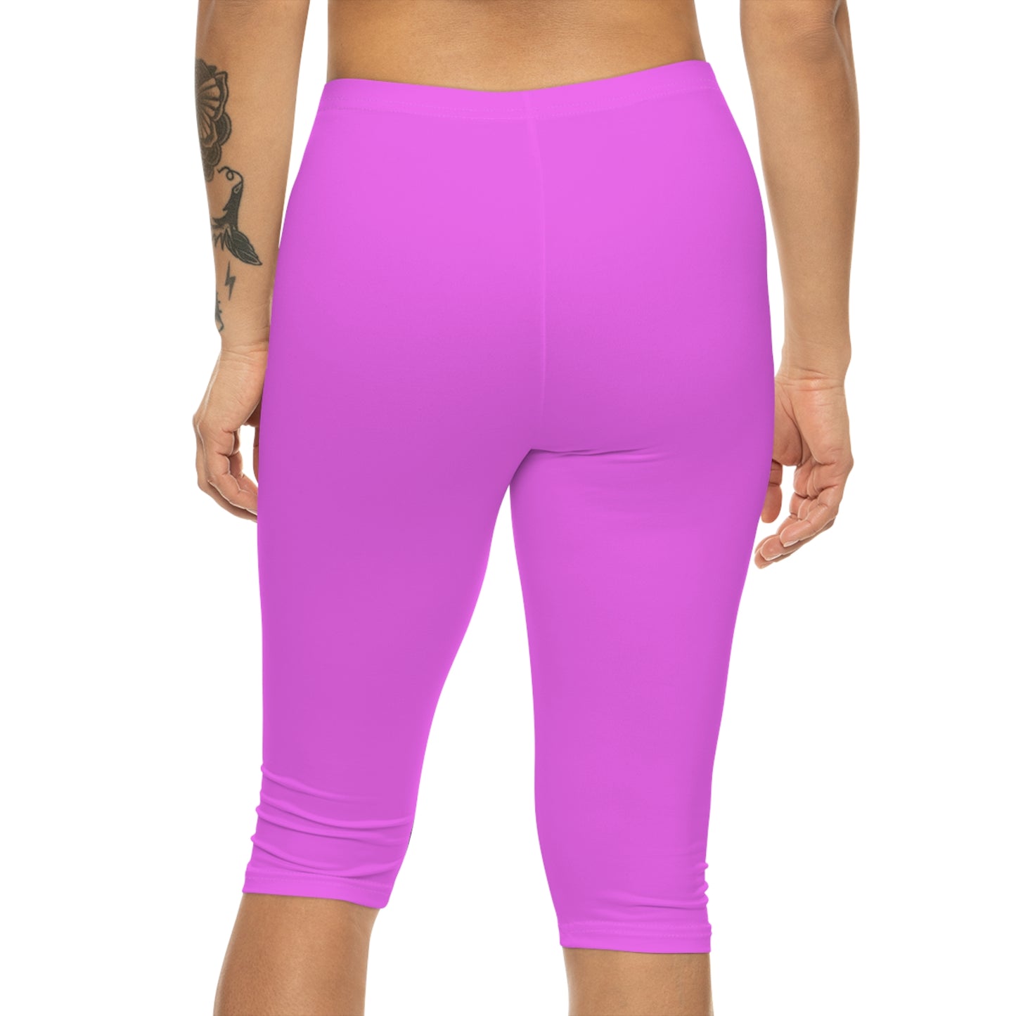 Bright Peony Purple Color Women's Brushed Suede Poly Span Casual Capri Leggings XS-2XL