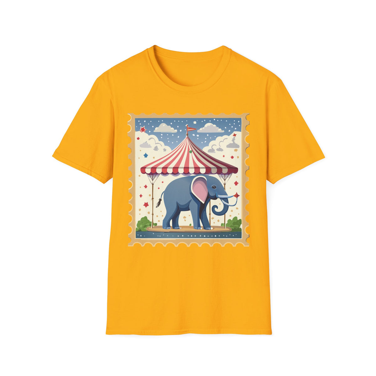 Circus Elephant Tent T-Shirt | Vintage Carnival Stamp Graphic Tee Unisex 100 Cotton Gildan T-Shirt