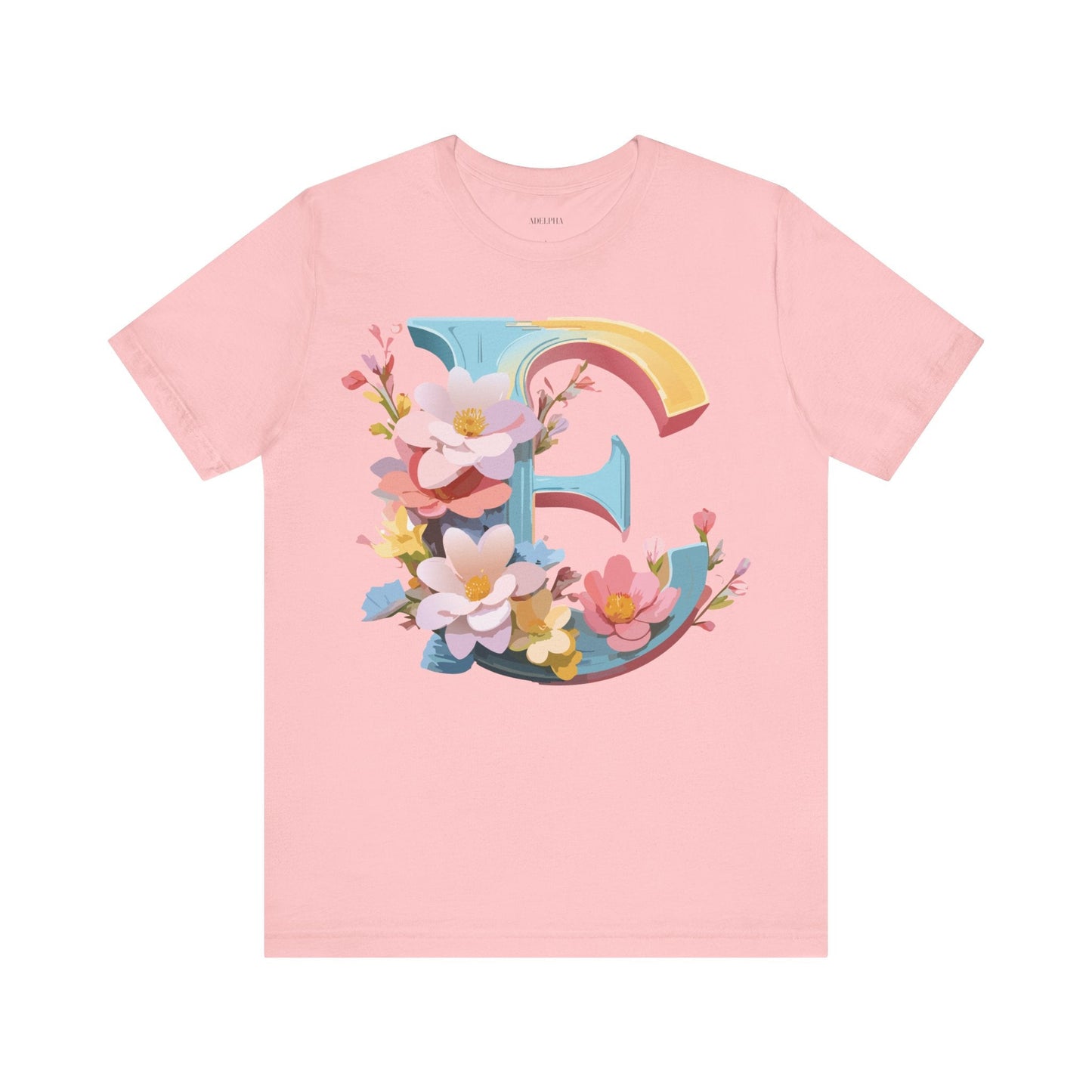 Letter E Shirt Unisex Graphic Tee Short Sleeve Vintage Inspired Art Design Adelpha