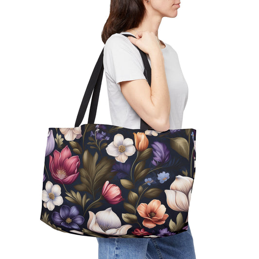 Floral Print Poly Canvas Weekender Bag 12