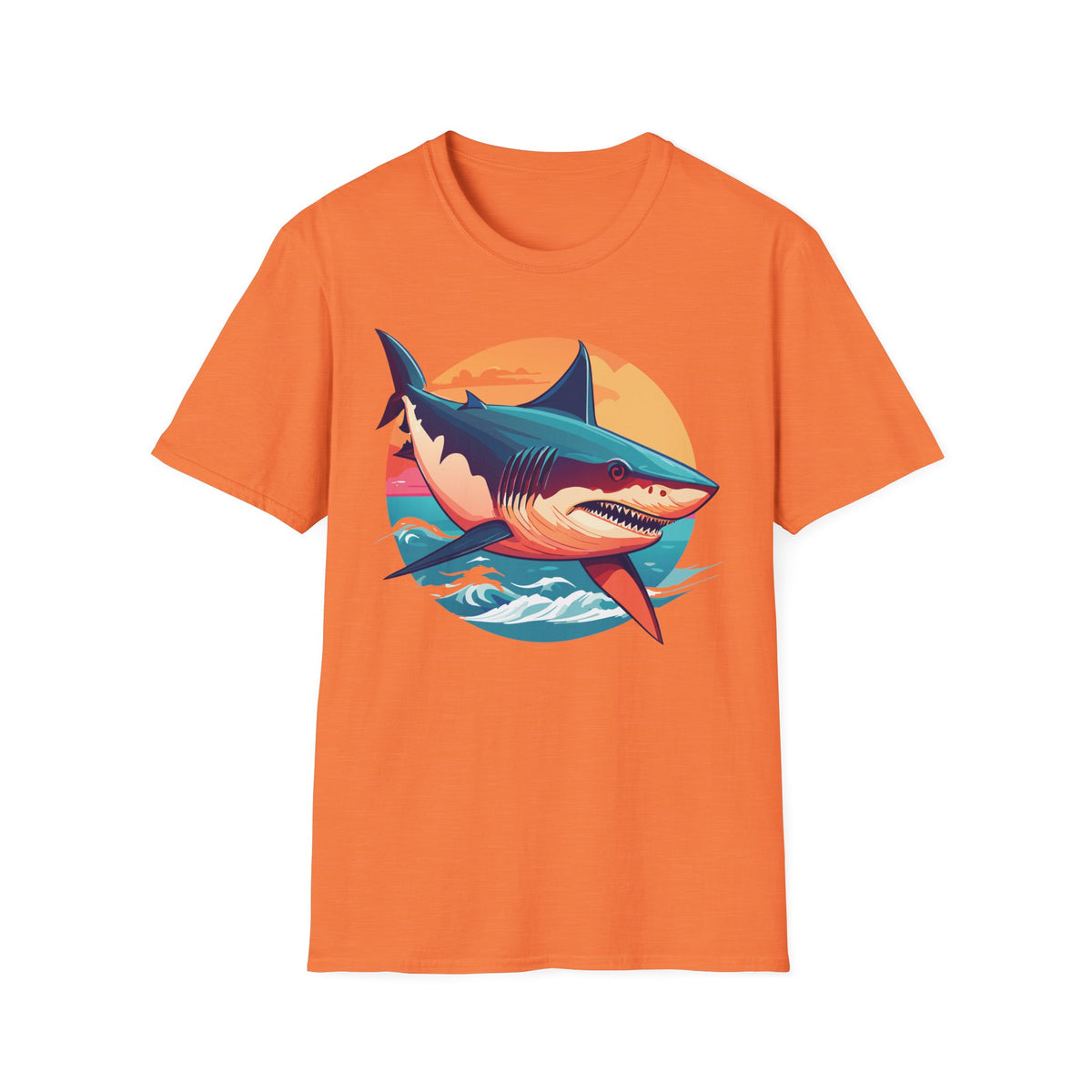 Retro Shark Sunset T-Shirt | Ocean Waves | Coastal Beach Tee