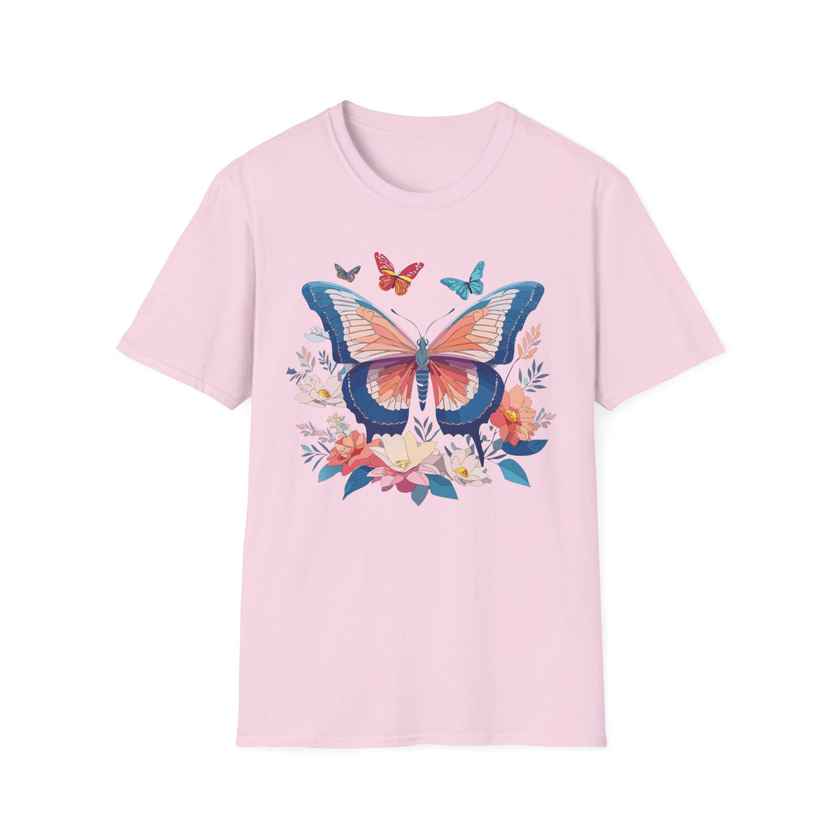 Butterfly Floral T‑Shirt — Colorful Garden Butterfly Graphic Design Unisex 100 Cotton Gildan T-Shirt
