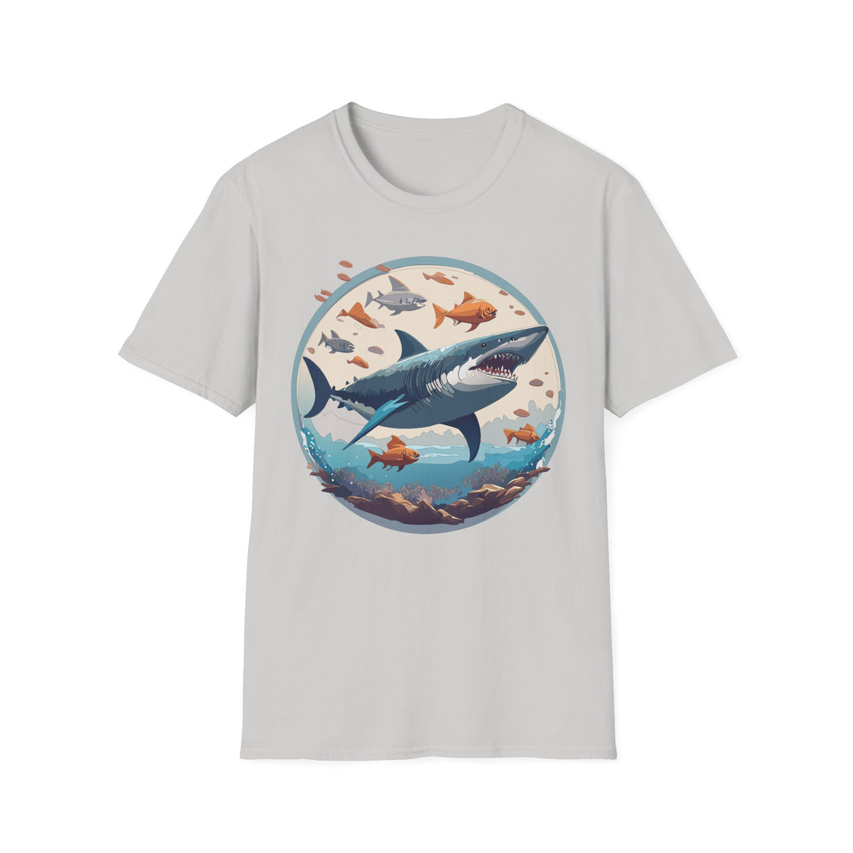 Great White Shark Circle Illustration T-Shirt | Ocean Fish Graphic Tee