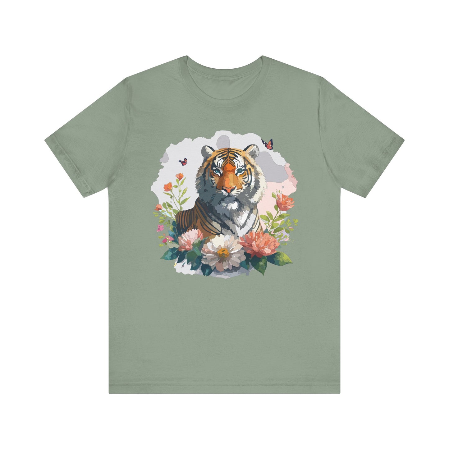 Floral Tiger Graphic Tee, Animal Shirt, Tiger Shirt, Flower Top, T-Shirt with Animal, Art Design