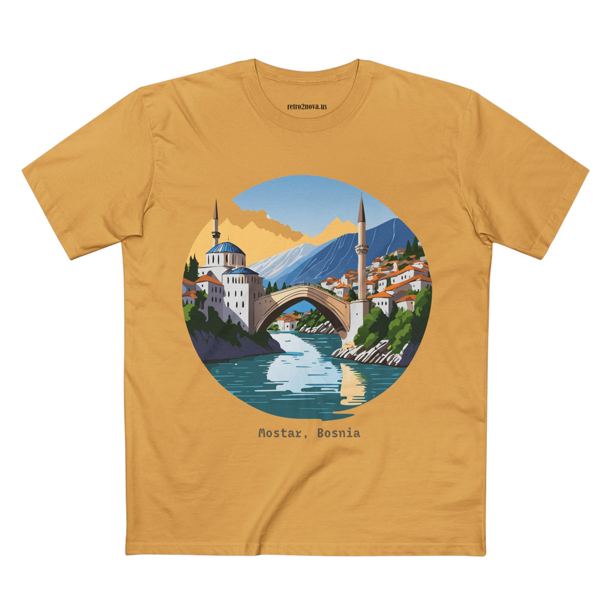 Mostar Bosnia Illustration T-Shirt | Stari Most Bridge Circle Design
