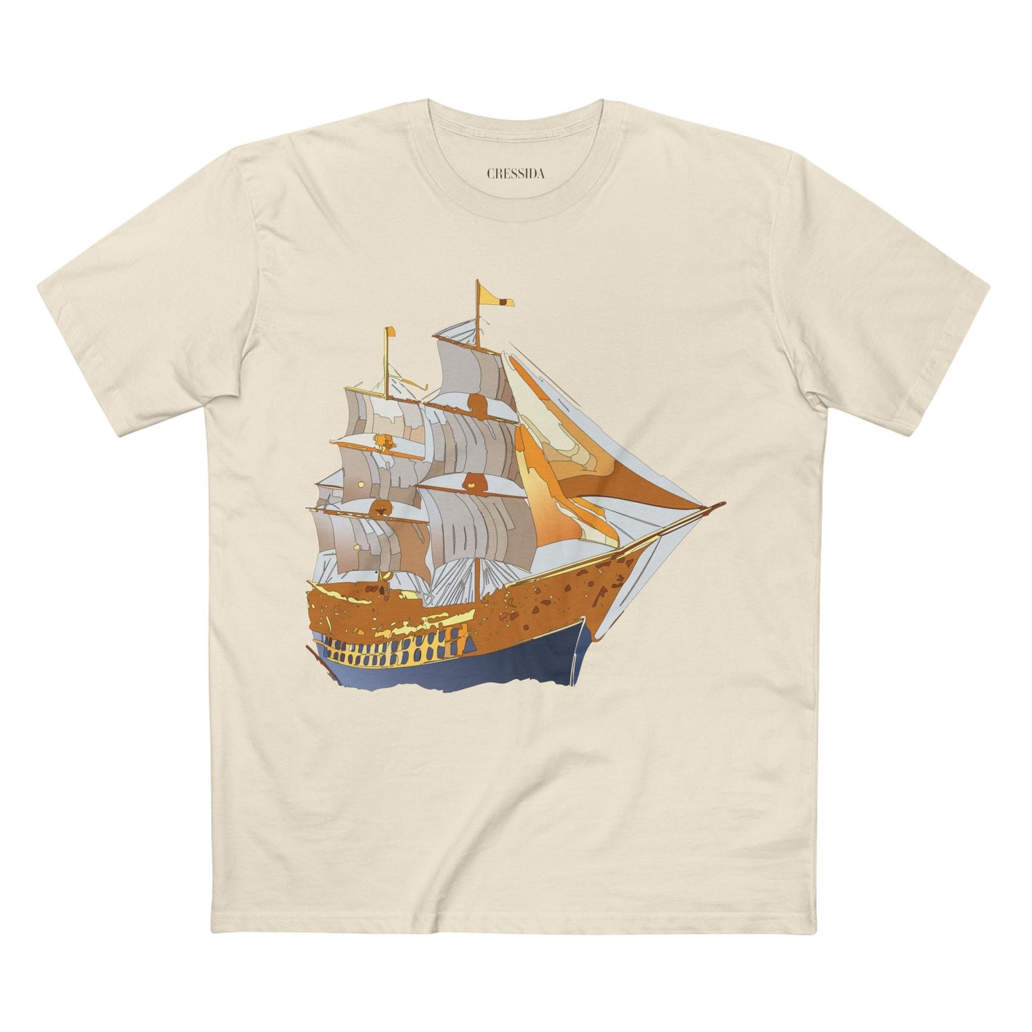 Ship Graphic Unisex 100 Cotton T-Shirt with Gold Frigate Art Design 23