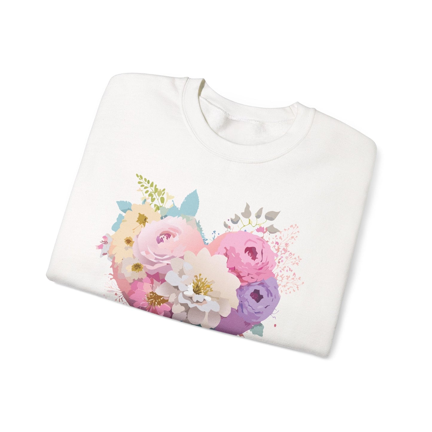 Floral Heart Unisex Crewneck Sweatshirt With Floral Love Valentines Day Design Premium Heavy Blend