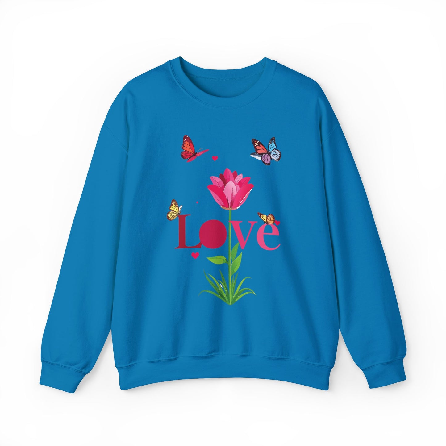 Unisex Floral Love Sweatshirt, Love Floral Sweatshirt, Floral Butterfly Sweatshirt, 50/50 Cotton-Poly Valentine's Day Sweatshirt 02