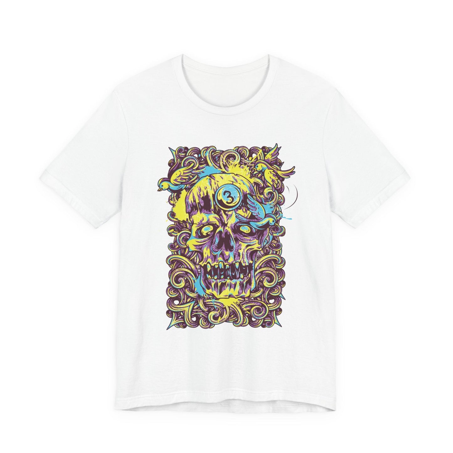 Colorful Skull Illustration Graphic Unisex Cotton T-Shirt r41