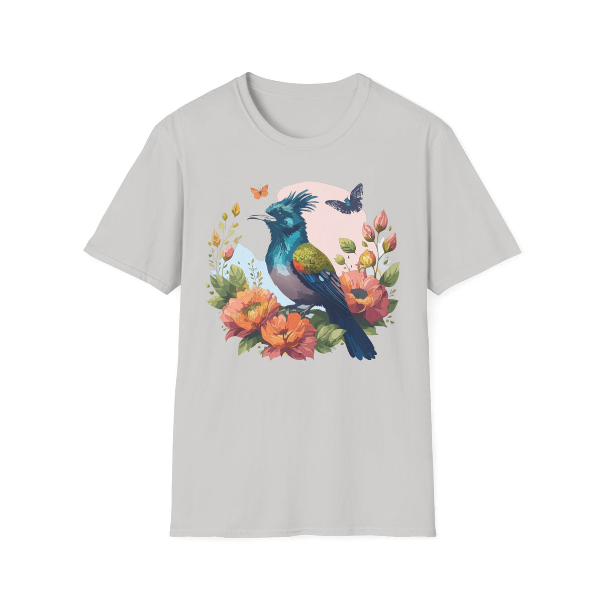 Colorful Crested Bird T-Shirt | Floral Bird Illustration, Spring Nature Tee