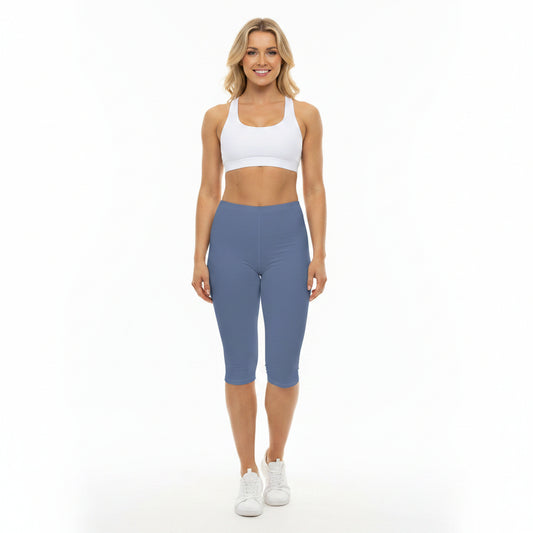 Derby Blue Color Women's Brushed Suede Poly Span Casual Capri Leggings XS-2XL
