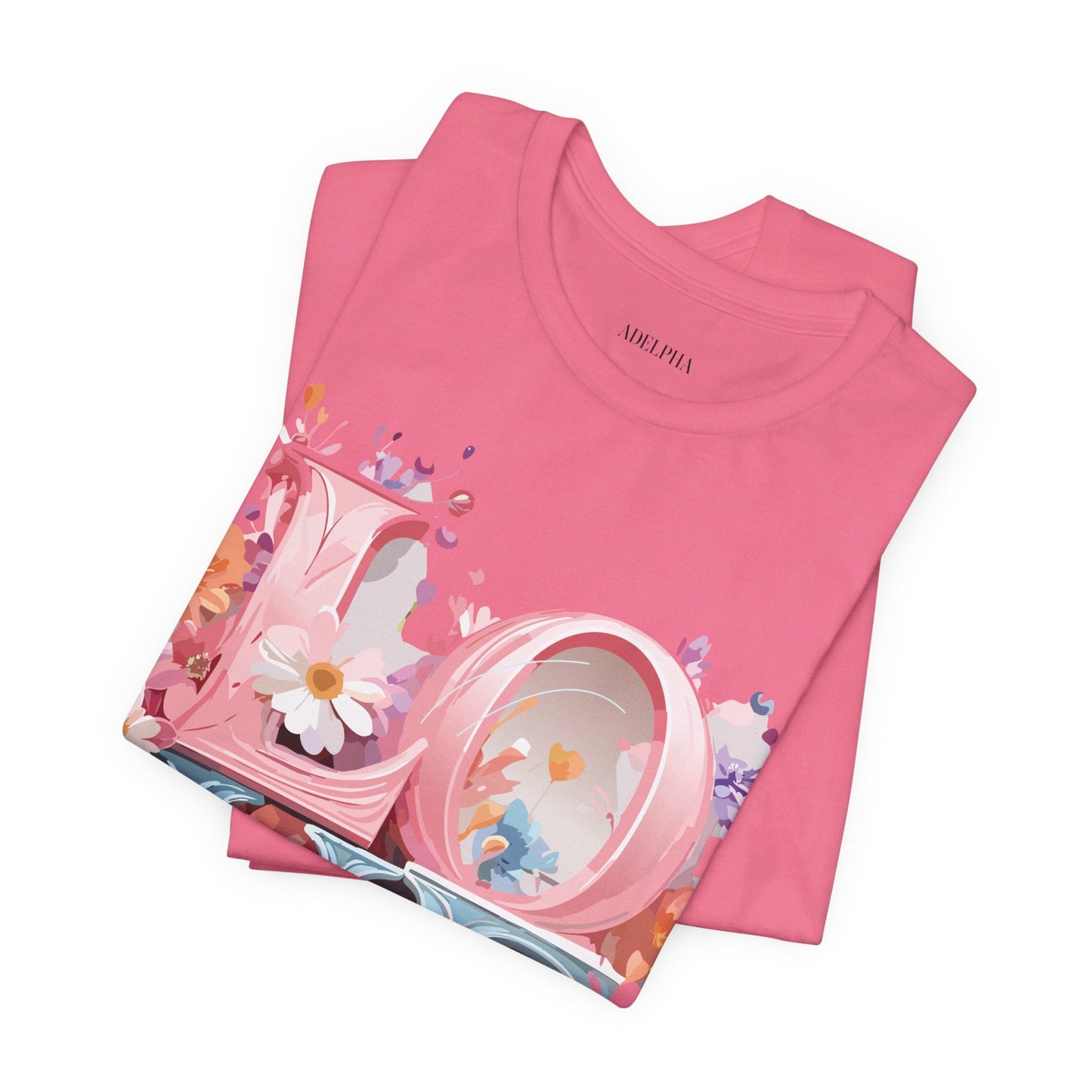 Valentine Day Graphic Unisex 100 Cotton Vintage Artwork with Love and Flower Design Tee 45
