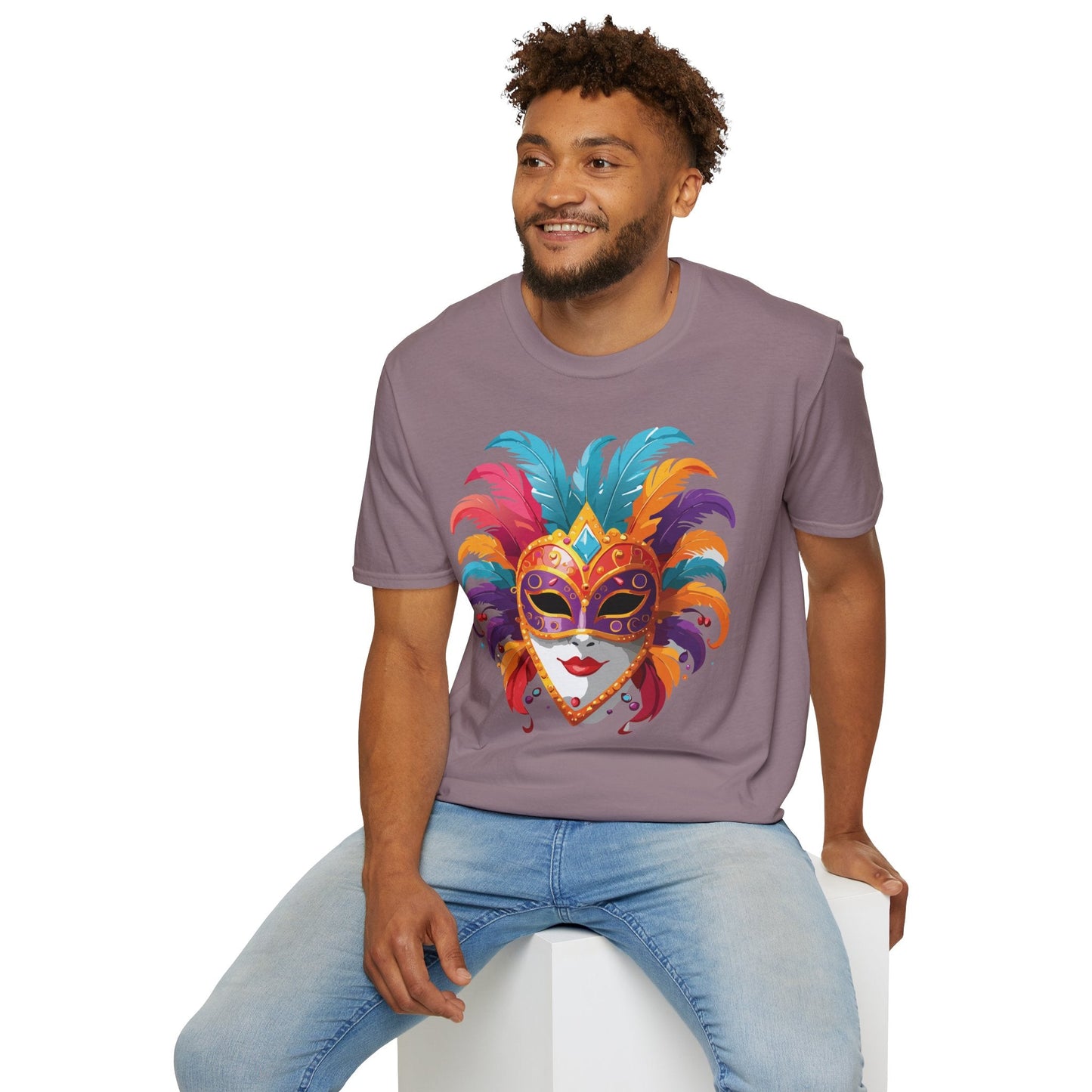 Unisex Gildan Softstyle Mask Tee Shirt With Art Design Casual Everyday Wear Masquerade Tee
