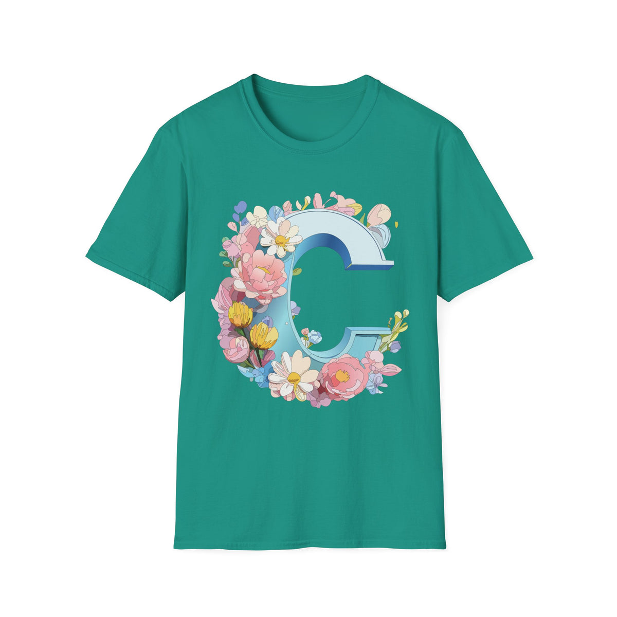 Floral Letter C T-Shirt | Blue Monogram Initial Tee