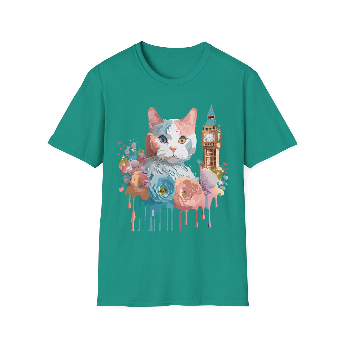 Watercolor Cat with Big Ben T-Shirt | London cat illustration, floral accents