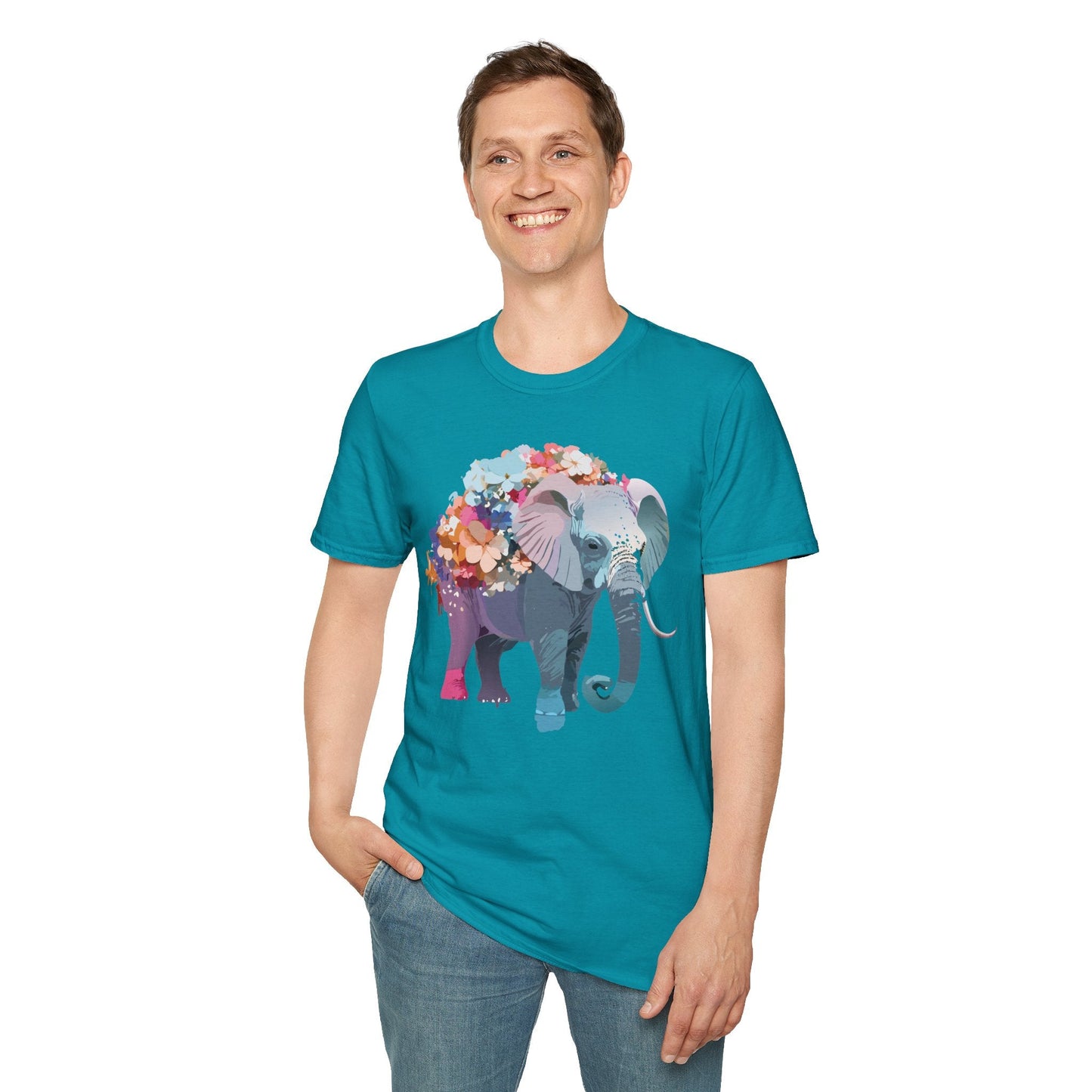 Elephant T Shirt Unisex Softstyle Tee 100 Percent Ring Spun Cotton Animal Design