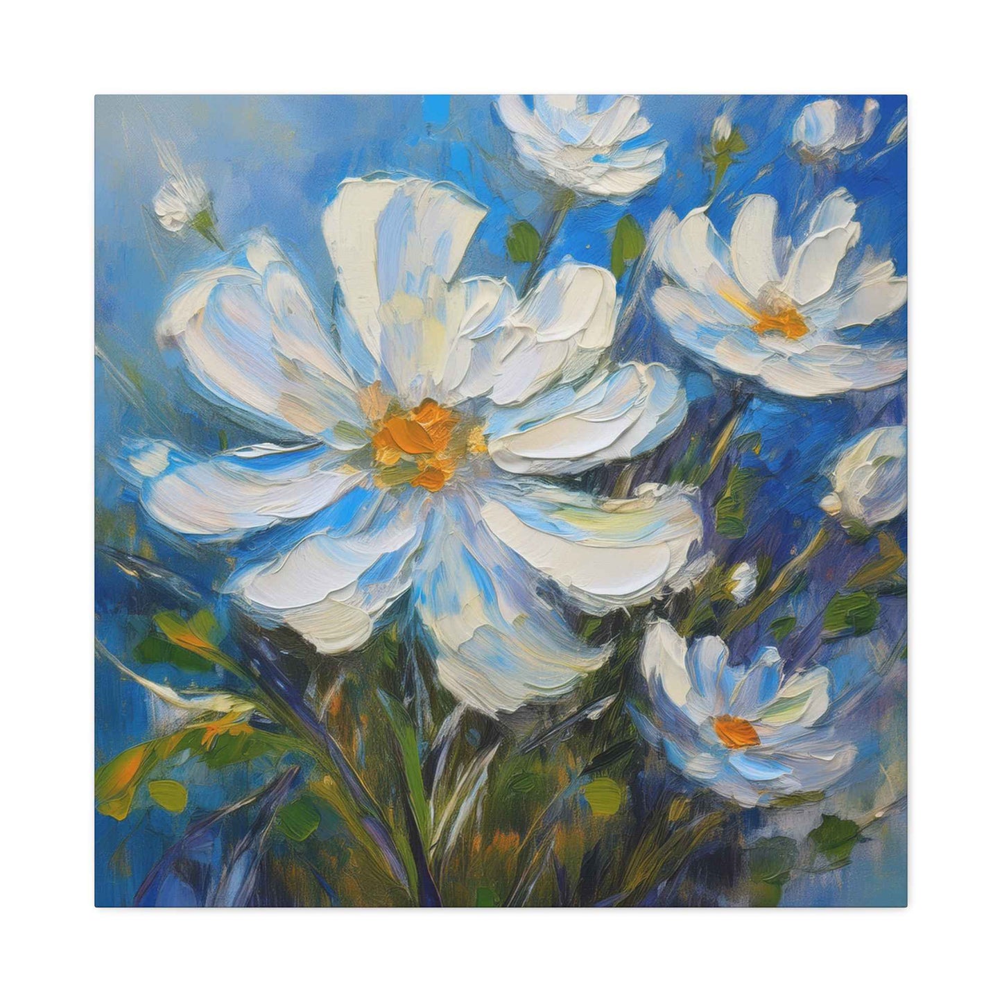 White Flowers Print Canvas, White Flowers Oil Paint Print 20x20, 24x24, 30x30, 32x32, 36x36, Art Design Print Non-Frame MC-7
