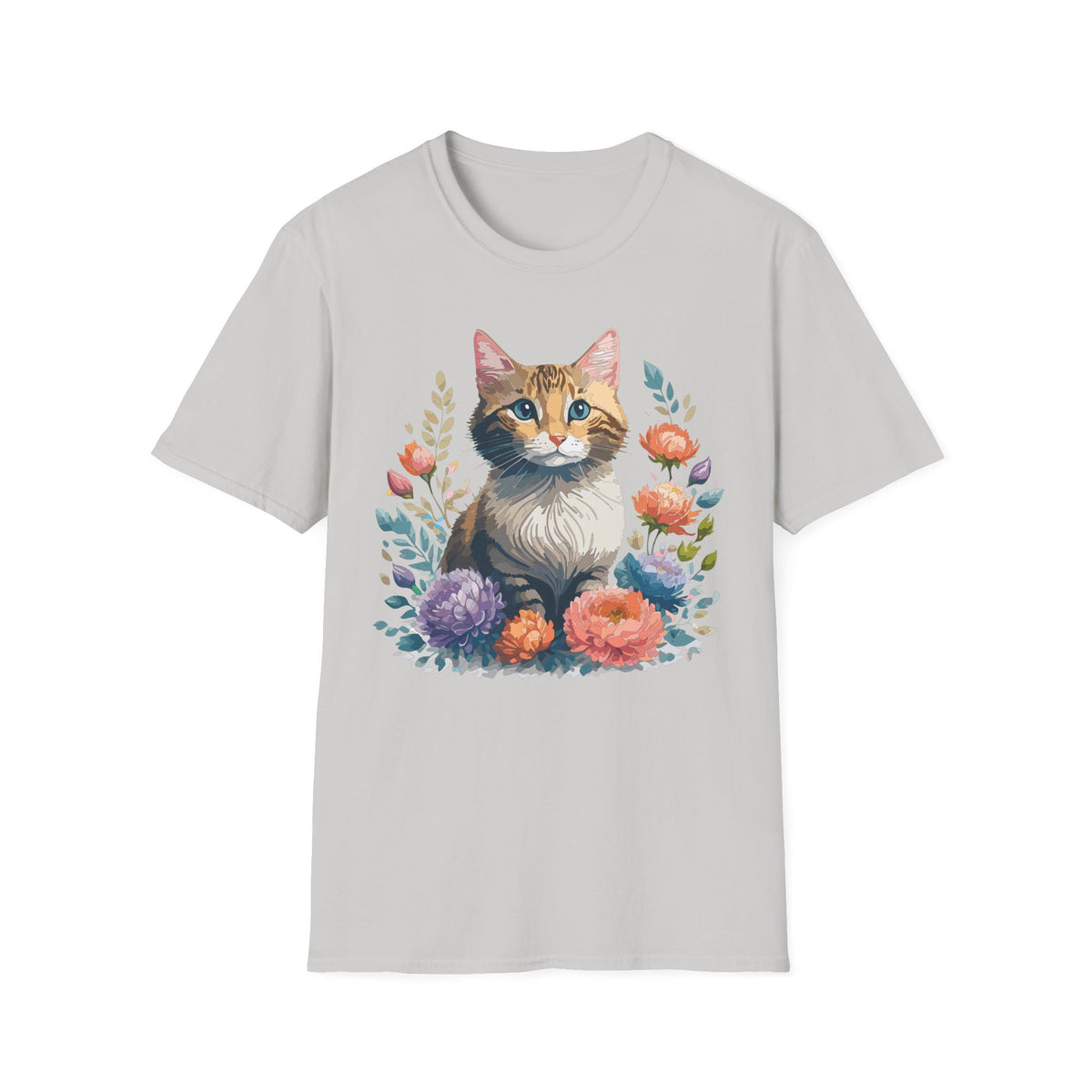 Watercolor Cat Portrait T-Shirt | Floral Kitty Illustration