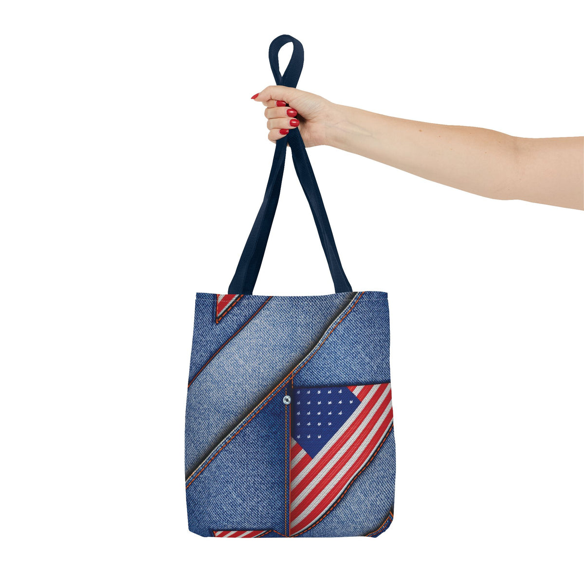 4th of July Graphic Denim Fabric Imitation Print Unisex Canvas Bag Poly Spun 3 Sizes Tote Bag 200-22