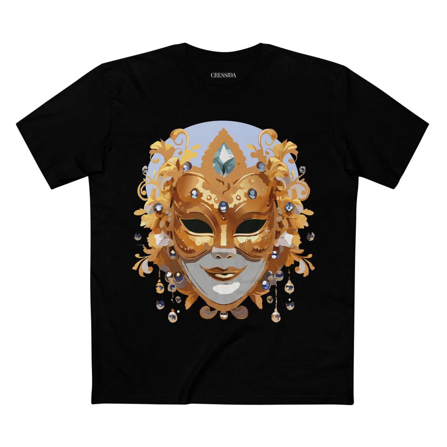Carnival Mask Graphic T-Shirt Unisex 100 Cotton With Antique Gold Art Design Tee 1