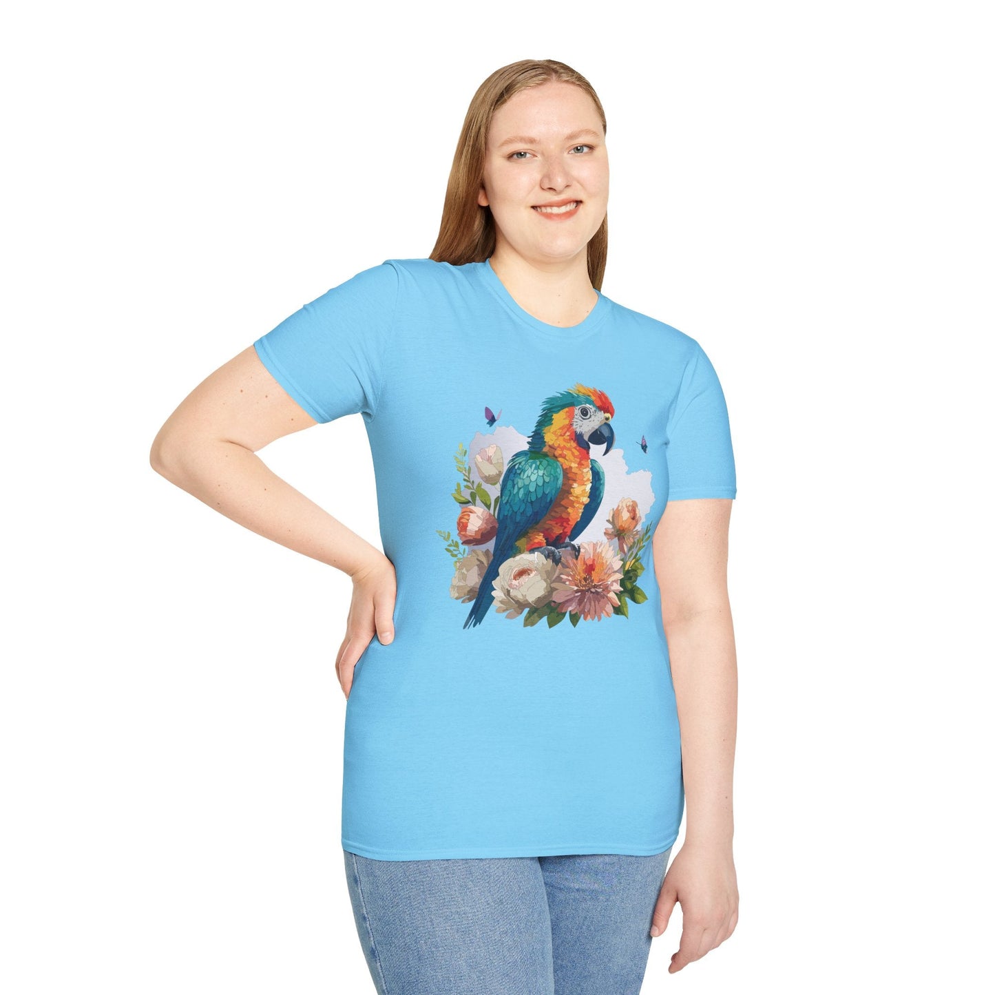 Bird T Shirt Floral Bird Print Unisex Softstyle Cotton Tee Animal Graphic Tee For Everyday Wear