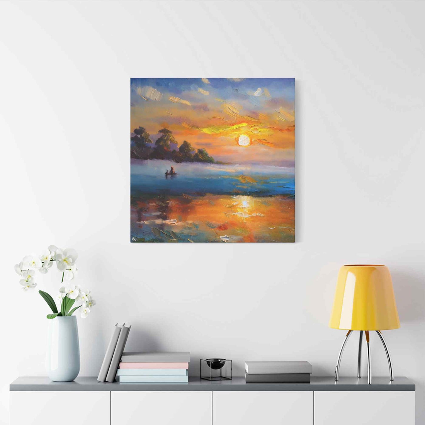 Sunrise Print Canvas, Oil Paint Print 20x20, 24x24, 30x30, 32x32, 36x36 Art Design Print Pine-Wood Inner Frame MC-43