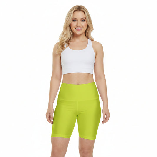 Bright Lime High-Waist Women's Workout Shorts — Neon Lime Biker Activewear