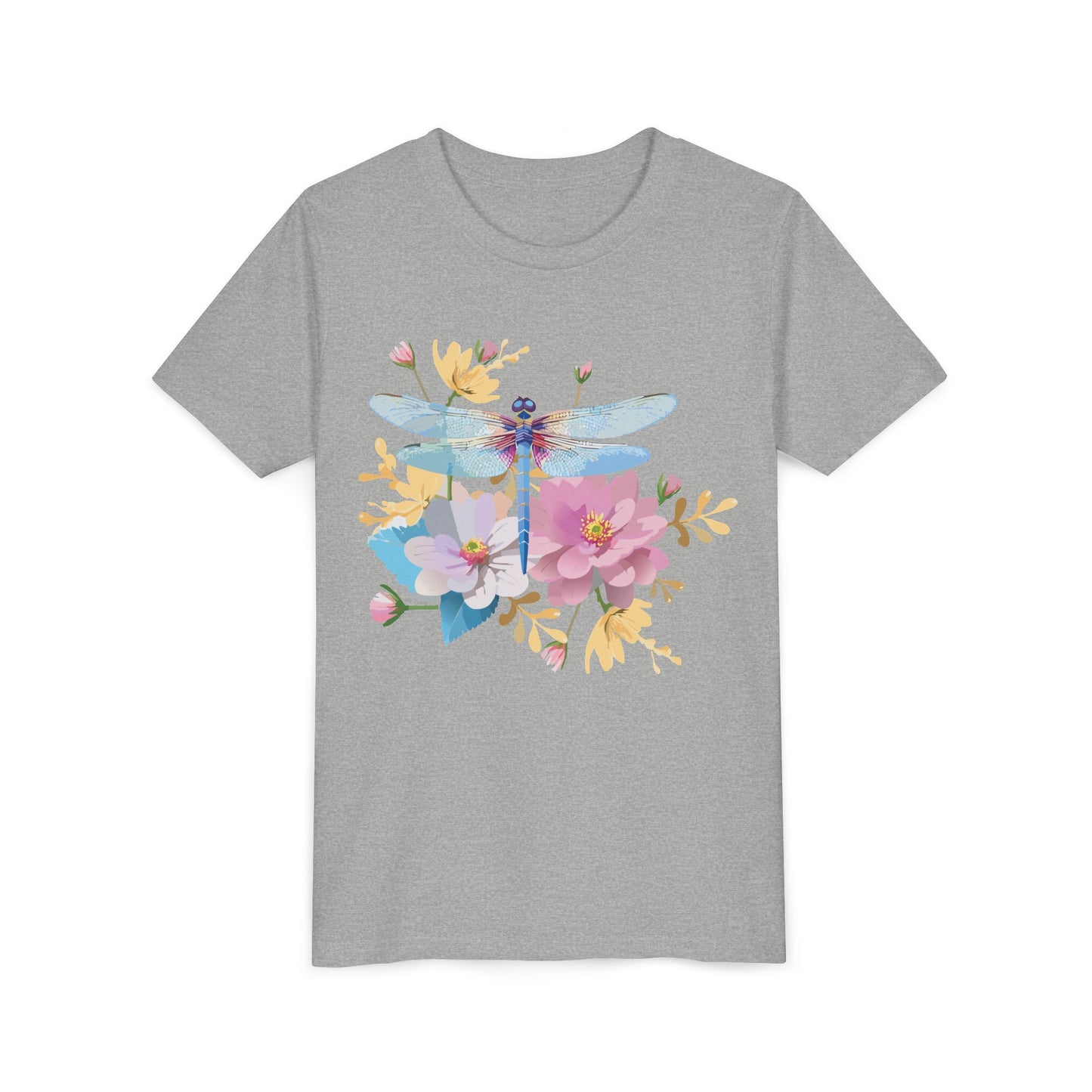 Dragonfly Blossom Youth Tee - Colorful Short Sleeve T-Shirt for Spring Celebrations (9-14)