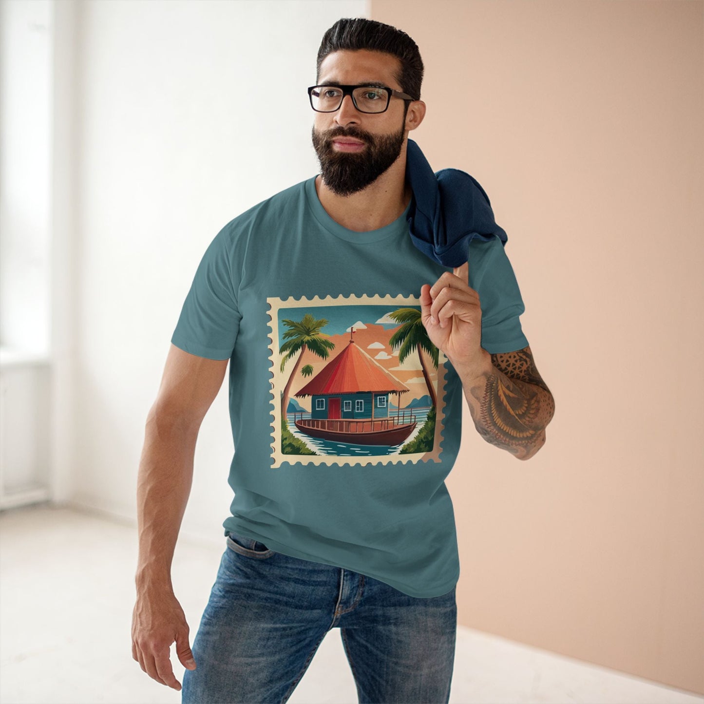 Unisex Postage Stamp Shirt Art Tee Premium Cotton By Retro2Nova Studio Collection
