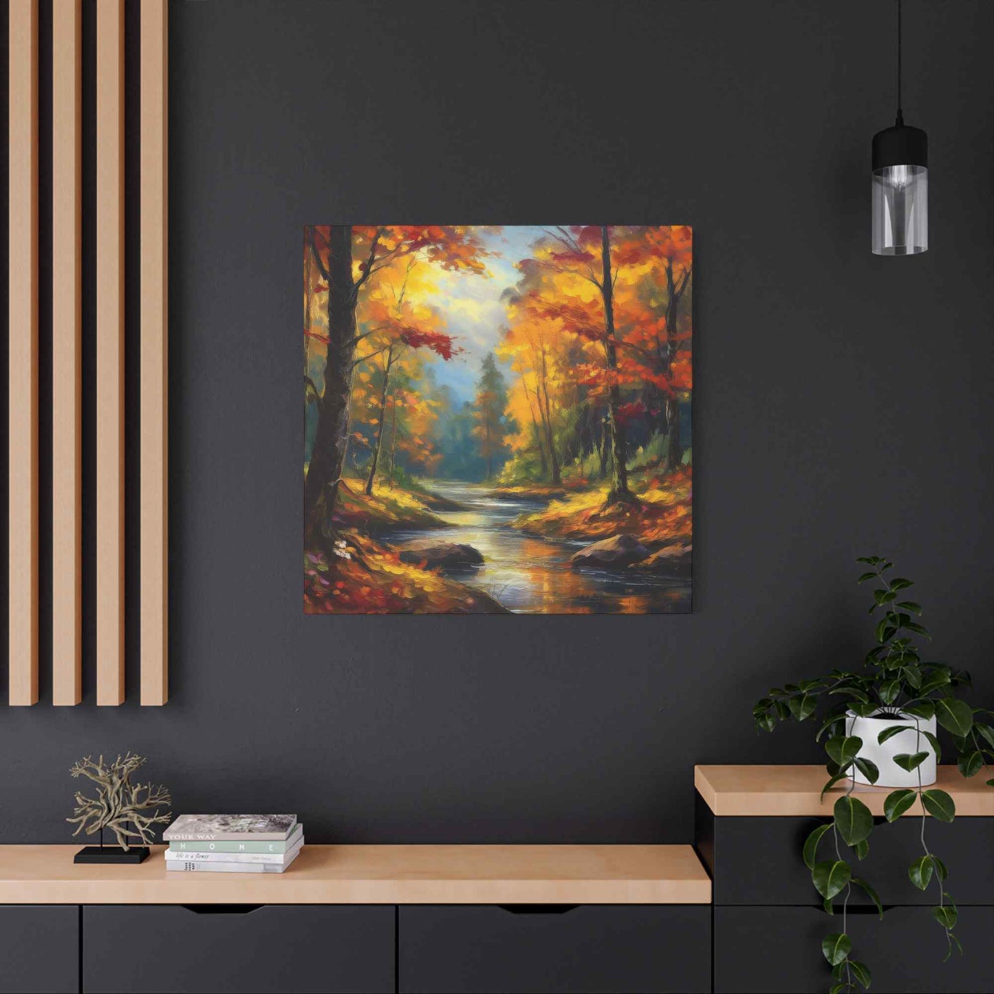 Fall Forest Print Canvas, Oil Paint Print 20x20, 24x24, 30x30, 32x32, 36x36 Art Design Print Pine-Wood Inner Frame MC-104