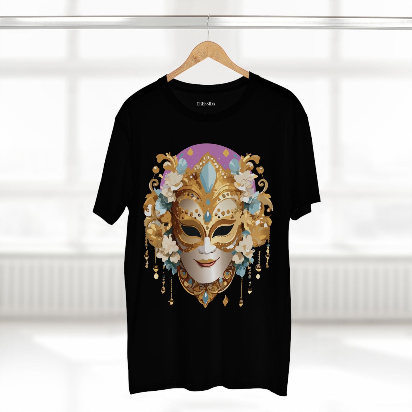 Carnival Mask Graphic T-Shirt Unisex 100 Cotton With Antique Gold Art Design Tee 4