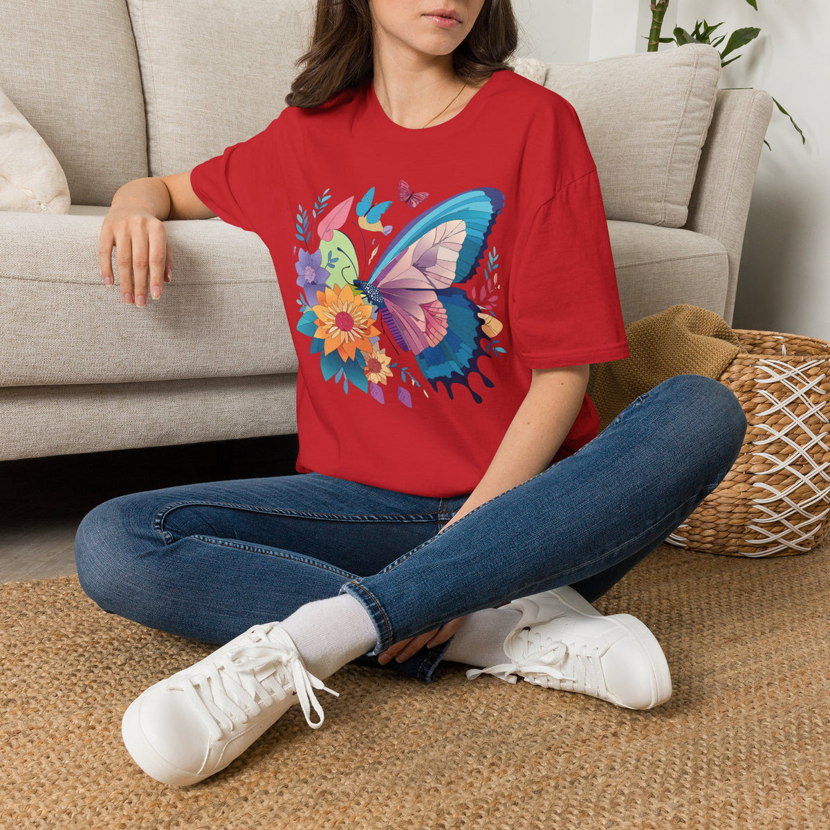 Watercolor Butterfly Floral Graphic Design Unisex 100 Cotton Gildan T-Shirt