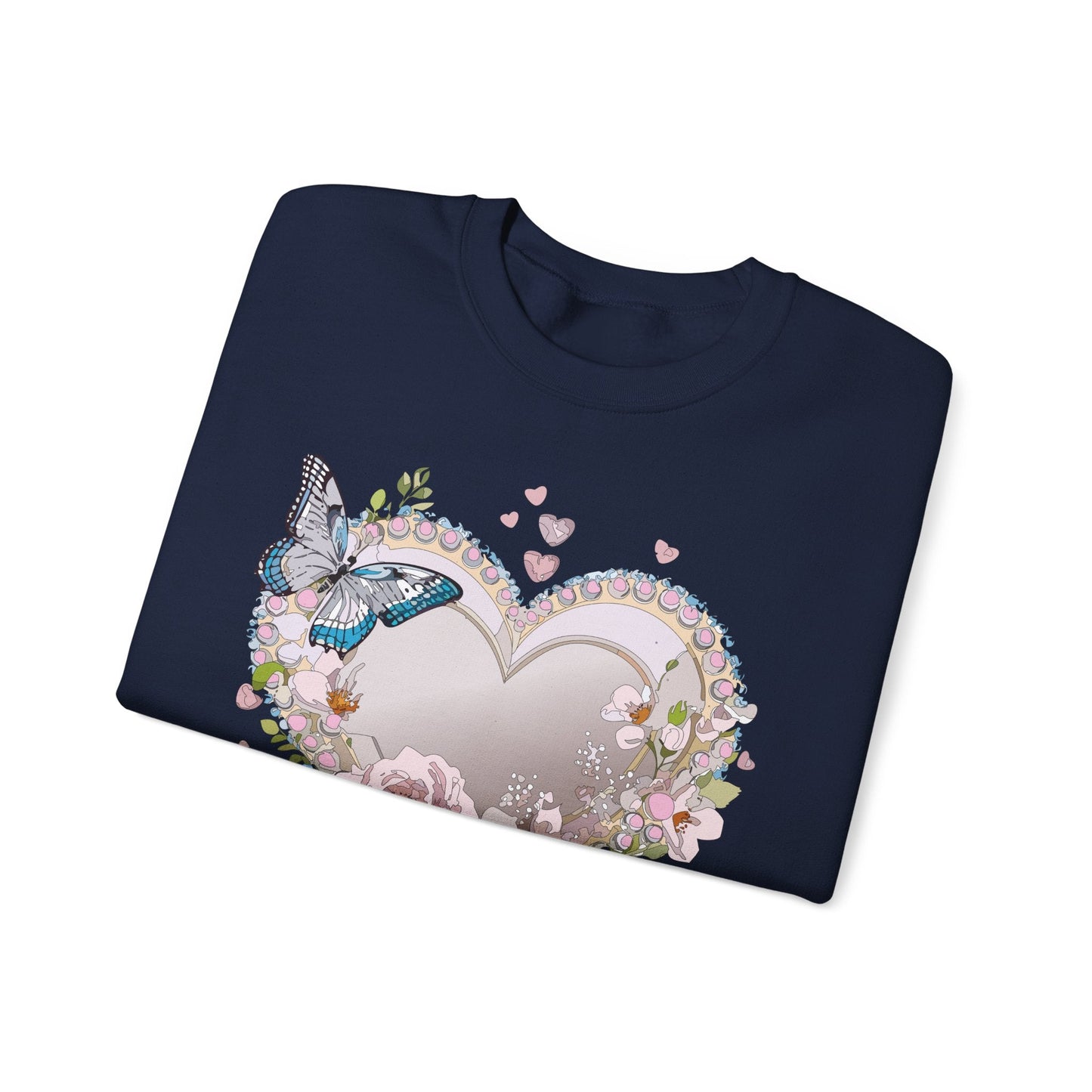Unisex Floral Heart Sweatshirt For Valentines Day With Floral Love Print Crewneck Heavy Blend