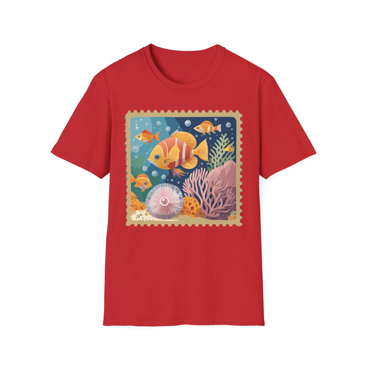 Tropical Clownfish Stamp Tee | Fish Reef Illustration Graphic Tee Unisex 100 Cotton Gildan T-Shirt